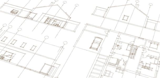 casa projeto arquitetônico esboço ilustração 3d - Foto, Imagem