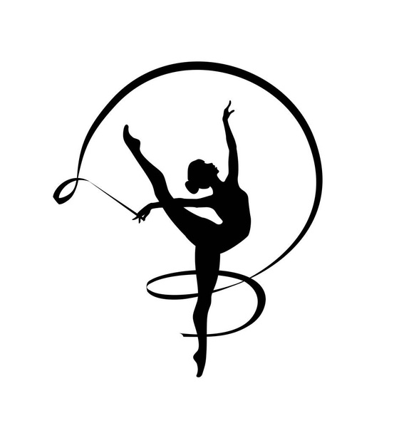 Gymnastique rythmique fille avec ruban. Silhouette danseuse - Vecteur, image