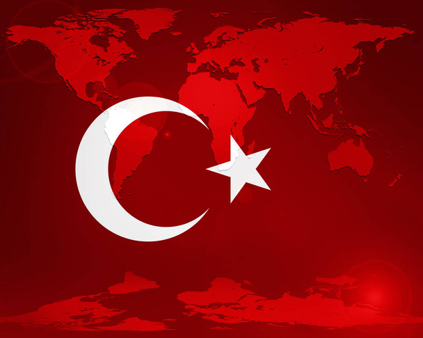 Bandeira da Turquia e mapa do mundo - Foto, Imagem