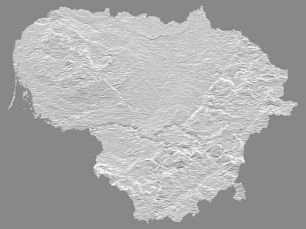 Mapa de relieve topográfico blanco sobre gris del país europeo de Lituania - Vector, imagen