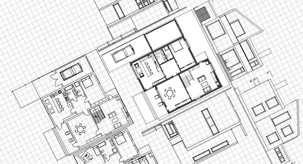 家の計画は建築のスケッチ3Dイラストに直面し - 写真・画像