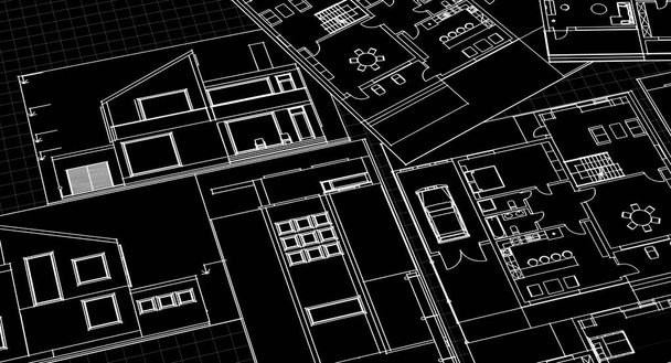 σπίτι σχέδιο προσόψεις αρχιτεκτονικό σκίτσο 3d εικονογράφηση - Φωτογραφία, εικόνα