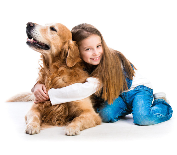 Happy little girl with her dog - Foto, Imagen