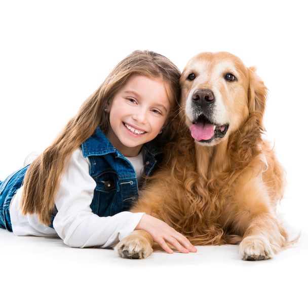 Happy little girl with her dog - Фото, изображение