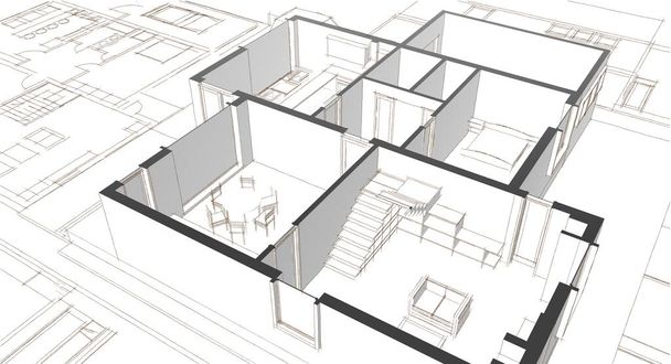 dům plán fasády architektonický náčrt 3D ilustrace - Fotografie, Obrázek