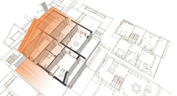 dom plan fasady architektoniczny szkic 3d ilustracja - Zdjęcie, obraz