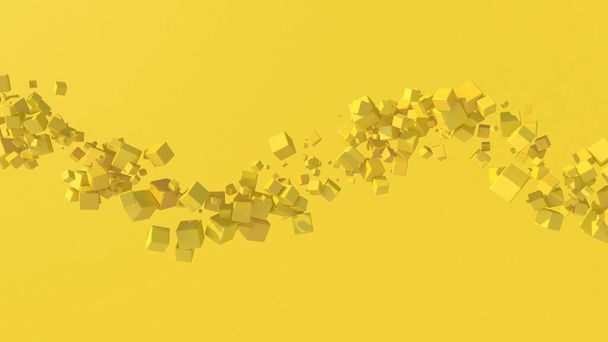 Group of yellow cubes. Yellow background. Abstract illustration, 3d render. - Foto, imagen