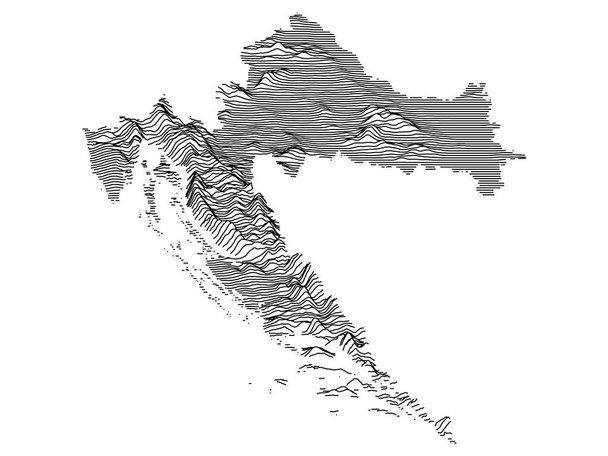 Gris Topografía 3D Mapa del país europeo de Croacia - Vector, Imagen