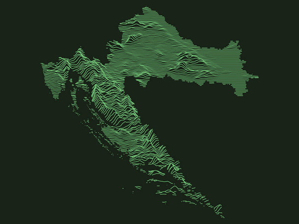 Tactical Military Emerald 3D Topography Map of European Country of Croatia - Vector, Image