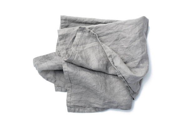 Gray linen napkin isolated on white background. - Photo, Image
