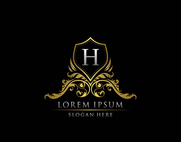 Emblema Boutique de luxo com logotipo da letra H. Design elegante escudo para Boutique, Royalty, Carimbo de carta, Hotel, Heráldico, Jóias, Casamento. - Vetor, Imagem