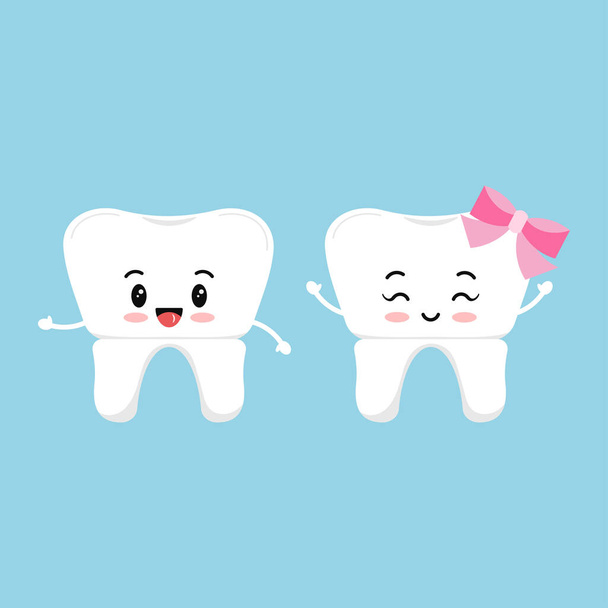 Dental crown cute tooth icon set isolated on background. - Vector, afbeelding