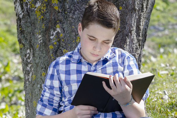Young boy reading a book - Fotoğraf, Görsel
