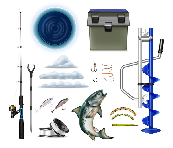 Комплект зимнего рыболовного снаряжения - Вектор,изображение