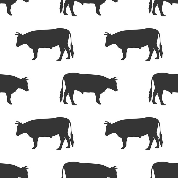 Black silhouette bull or cow icon isolated seamless pattern on white background. Vector illustration - Vector, imagen