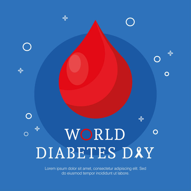 cukorbetegség elleni világnapi kampány vércseppekkel - Vektor, kép