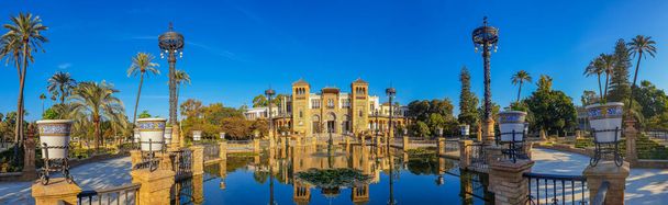 Panorama of Monuments of Seville in Park Maria Luisa, Plaza de America, Seville, Andalusia, Spain. - Fotoğraf, Görsel