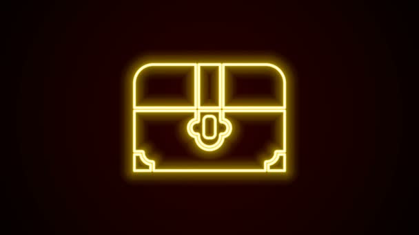 Leuchtende Neon-Linie Antike Schatzkiste Ikone isoliert auf schwarzem Hintergrund. Vintage Holztruhe mit Goldmünze. 4K Video Motion Grafik Animation - Filmmaterial, Video