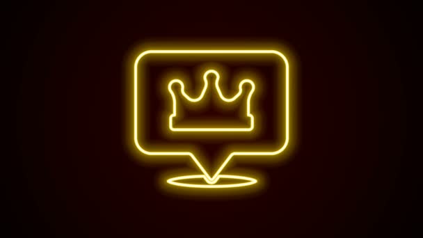 Ligne lumineuse néon Emplacement couronne roi icône isolée sur fond noir. Animation graphique de mouvement vidéo 4K - Séquence, vidéo