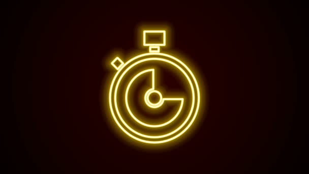 Świecąca neonowa linia Ikona Stopwatch odizolowana na czarnym tle. Znak czasowy. Znak chronometryczny. 4K Animacja graficzna ruchu wideo - Materiał filmowy, wideo
