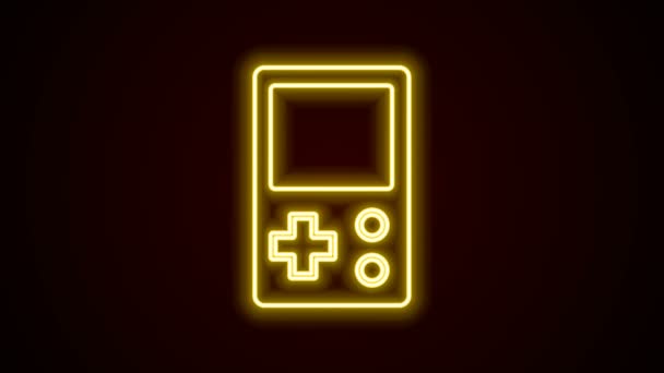 Świecąca neonowa linia Przenośna ikona gry elektronicznej Tetris odizolowana na czarnym tle. Vintage stylu kieszonkowe gry. Interaktywne urządzenie odtwarzające. 4K Animacja graficzna ruchu wideo - Materiał filmowy, wideo