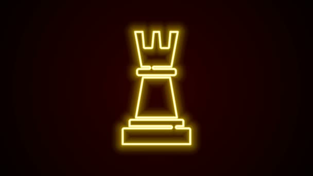Leuchtende Leuchtschrift Schach-Ikone isoliert auf schwarzem Hintergrund. Geschäftsstrategie. Spiel, Management, Finanzen. 4K Video Motion Grafik Animation - Filmmaterial, Video