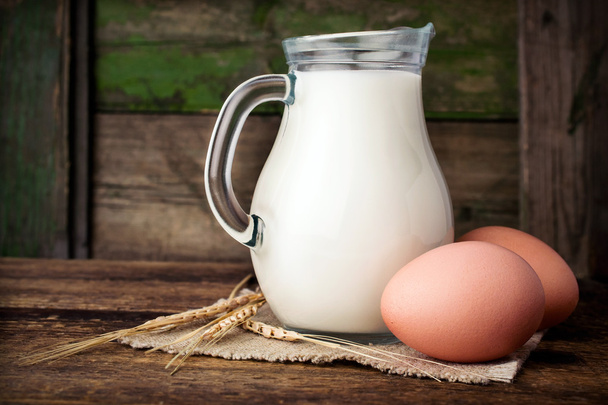 Baking ingredients : milk, eggs and wheat  - Fotografie, Obrázek