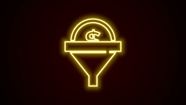 Ragyogó neon vonal Ólom menedzsment ikon elszigetelt fekete háttérrel. Pénzes tölcsér. Célpont ügyfél üzleti koncepció. 4K Videó mozgás grafikus animáció - Felvétel, videó