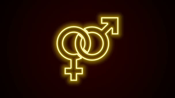 Świecąca neonowa ikona płci odizolowana na czarnym tle. Symbole mężczyzn i kobiet. Symbol seksu. 4K Animacja graficzna ruchu wideo - Materiał filmowy, wideo