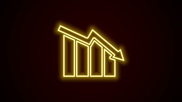 Świecąca neon line Wzrost finansowy spadnie ikona izolowana na czarnym tle. Zwiększam dochody. 4K Animacja graficzna ruchu wideo - Materiał filmowy, wideo