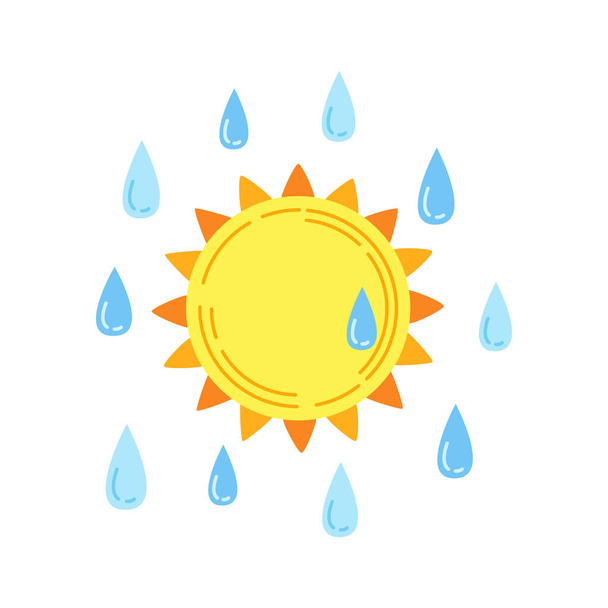 Ήλιος με βροχή στυλ κινουμένων σχεδίων αφηρημένη νεροποντή σταγόνα - Διάνυσμα, εικόνα