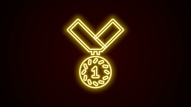 Zářící neonová čára Ikona medaile izolovaná na černém pozadí. Symbol vítěze. Grafická animace pohybu videa 4K - Záběry, video