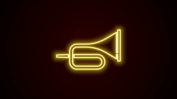 Brillante línea de neón Instrumento musical trompeta icono aislado sobre fondo negro. Animación gráfica de vídeo 4K - Metraje, vídeo