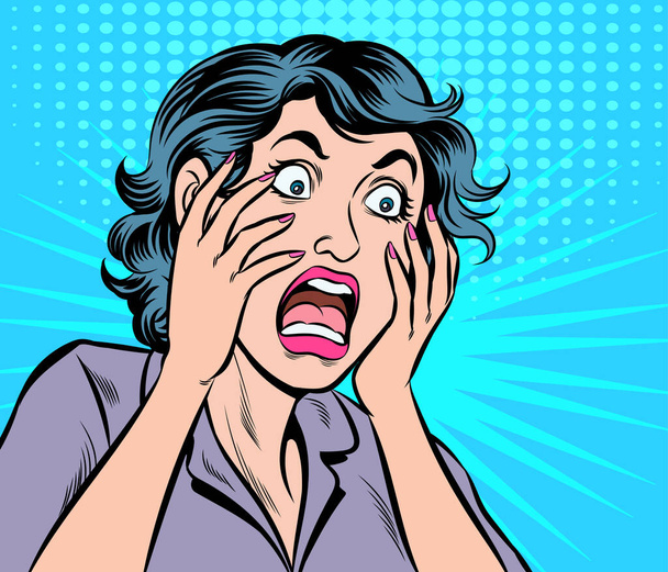 Woman panicked, frightened, shocked. Pop art retro hand drawn style vector design illustrations. - Vector, Image