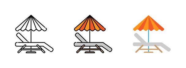 Strandstoelen en parasols icon set geïsoleerd op witte achtergrond. - Vector, afbeelding