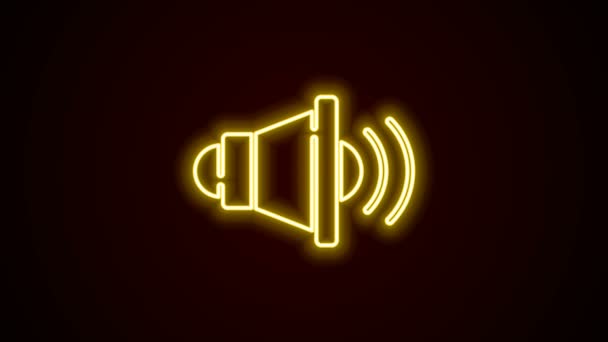 Línea de neón brillante Volumen del altavoz, símbolo de sonido de voz de audio, icono de música multimedia aislado sobre fondo negro. Animación gráfica de vídeo 4K - Metraje, vídeo