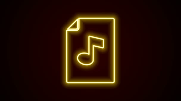Ligne lumineuse néon Livre de musique avec icône de note isolé sur fond noir. Partition musicale avec portée de note. Carnet pour notes de musique. Animation graphique de mouvement vidéo 4K - Séquence, vidéo