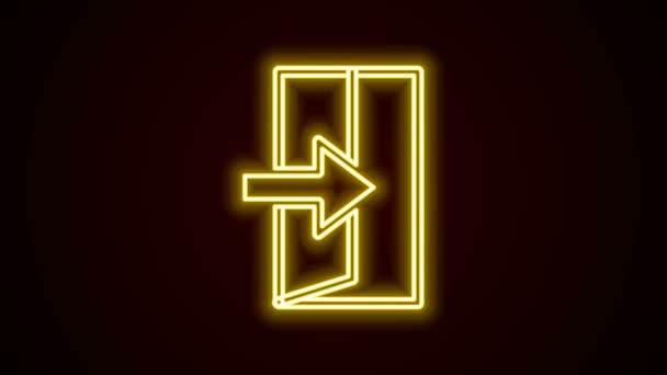 Ragyogó neon vonal Tűz kijárat ikon elszigetelt fekete háttér. Tűzriadó ikon. 4K Videó mozgás grafikus animáció - Felvétel, videó