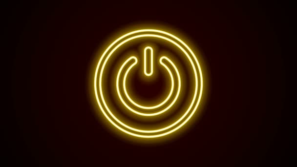 Linha de néon brilhante Ícone do botão de energia isolado no fundo preto. Iniciar sinal. Animação gráfica em movimento de vídeo 4K - Filmagem, Vídeo