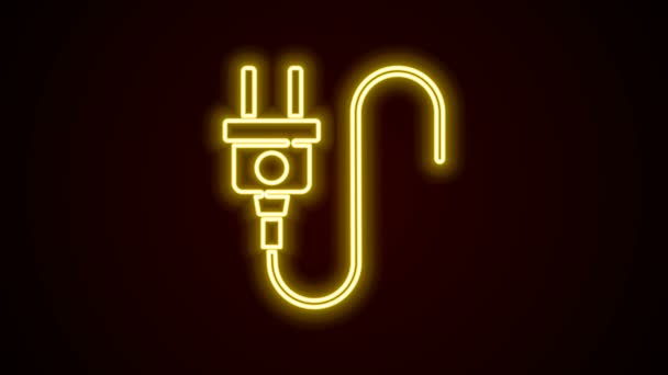 Ligne lumineuse au néon Icône de prise électrique isolée sur fond noir. Concept de connexion et de déconnexion de l'électricité. Animation graphique de mouvement vidéo 4K - Séquence, vidéo
