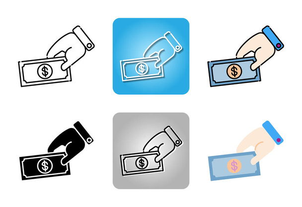hands holding Dollar banknote icon set isolated on white background for web design - Vector, Image