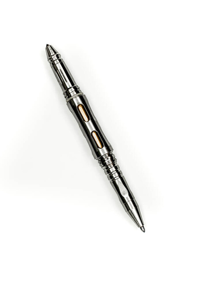 Titanium Tactical Ballpoint Pen on white background - Photo, Image