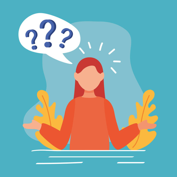 young woman doubting with question mark - Vector, Image