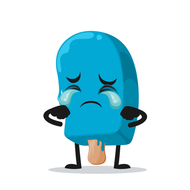 εικονογράφηση διάνυσμα μπλε παγωτό σε ραβδί μασκότ ή κλάμα χαρακτήρα - Διάνυσμα, εικόνα
