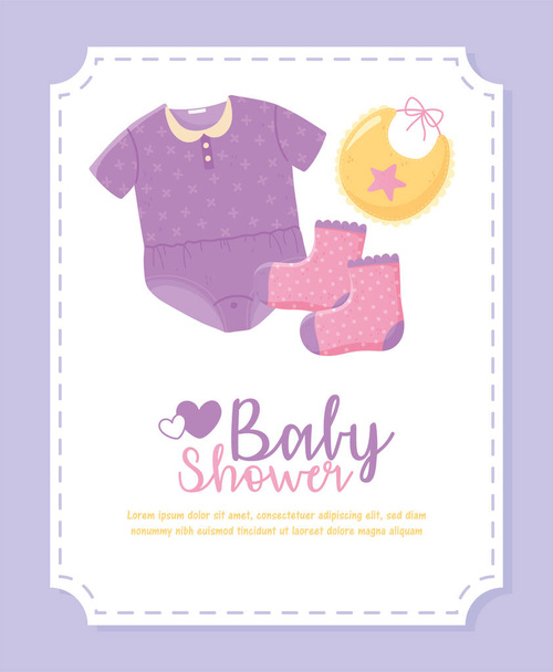 babyshower, kleine kleding bodysuit slabbetje en sokken - Vector, afbeelding