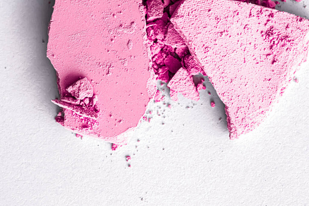 Pink eye shadow powder as makeup palette closeup isolated on white background, crushed cosmetics and beauty texture - Photo, Image