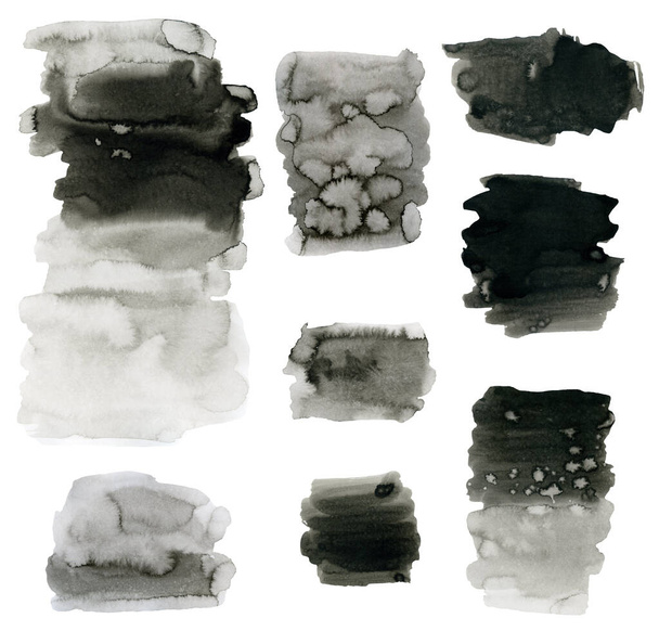 abstracte vlekken, zwarte inkt monochroom, geïsoleerd, penseel handtekening illustratie - Foto, afbeelding