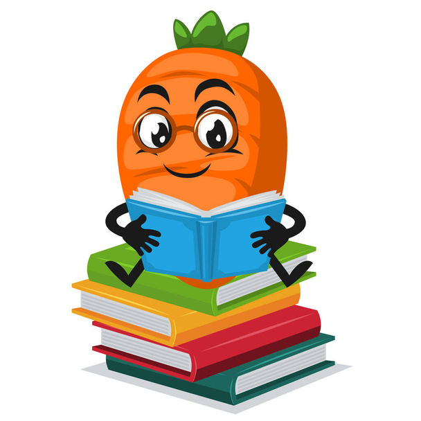vectorillustratie van wortelkarakter of mascotte leesboek - Vector, afbeelding