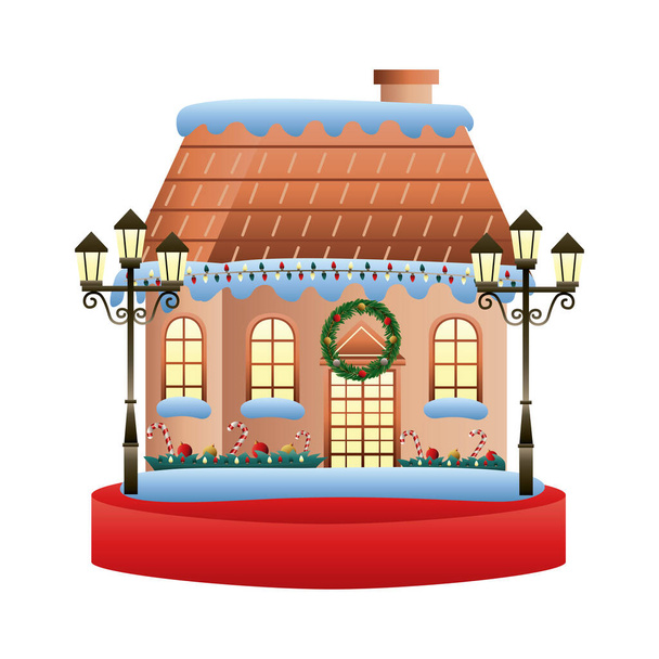 fachada da casa com decoração de Natal - Vetor, Imagem