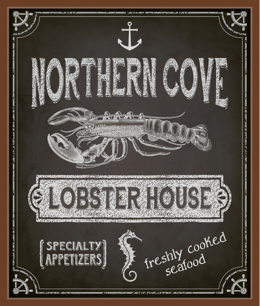 Плакат на доске для ресторана морепродуктов
 - Вектор,изображение